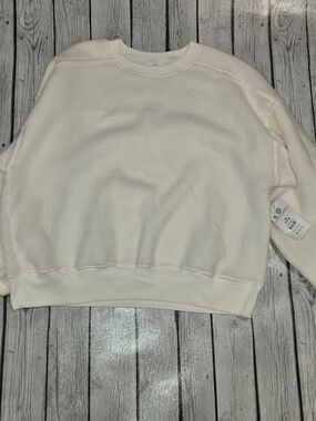 NWT Time & Tru Women's Reverse Fleece Winter White Pullover Sweatshirt Womens XL